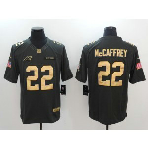Nike Panthers 22 Christian McCaffrey Anthracite Gold Salute to Service Limited Men Jersey