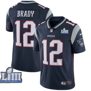 Nike Patriots #12 Tom Brady Navy 2019 Super Bowl LIII Vapor Untouchable Limited Jersey