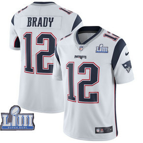 Nike Patriots #12 Tom Brady White Youth 2019 Super Bowl LIII Vapor Untouchable Limited Jersey