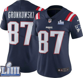 Nike Patriots #87 Rob Gronkowski Navy Women2019 Super Bowl LIII Color Rush Limited Jersey