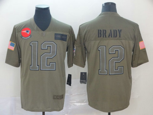 Nike Patriots 12 Tom Brady 2019 Olive Salute To Service Limited Jersey