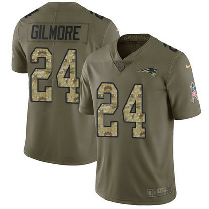 Nike Patriots 24 Stephon Gilmore Olive Camo Salute To Service Limited Jersey