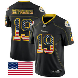 Nike Pittsburgh Steelers #19 JuJu Smith-Schuster Black Stitched NFL Men's Limited Rush USA Flag Jersey