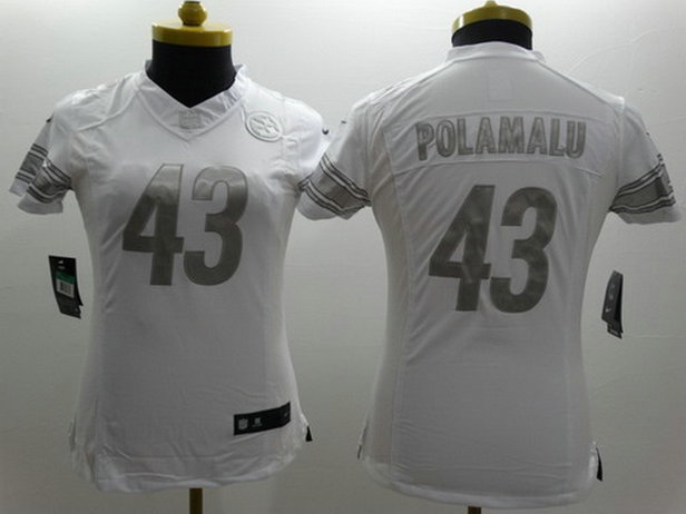 Nike Pittsburgh Steelers #43 Troy Polamalu Platinum White Limited Womens Jersey
