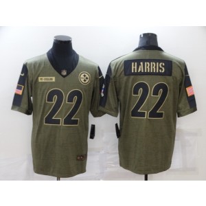 Nike Pittsburgh Steelers 22 Najee Harris 2021 Olive Salute To Service Limited Men Jersey