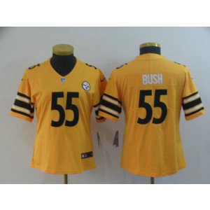 Nike Pittsburgh Steelers 55 Devin Bush Inverted Legend Gold Women Jersey