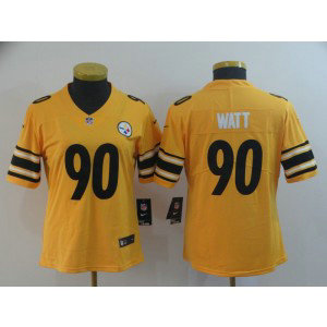 Nike Pittsburgh Steelers 90 T.J. Watt Inverted Legend Gold Women Jersey