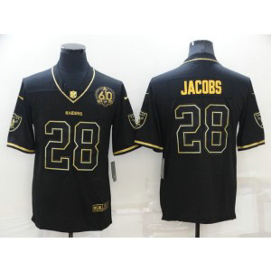 Nike Raiders 28 Josh Jacobs Black Gold 60th Anniversary Vapor Limited Men Jersey