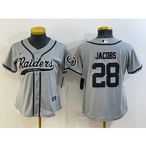 Nike Raiders 28 Josh Jacobs Grey Vapor Baseball Limited Women Jersey