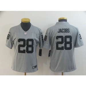 Nike Raiders 28 Josh Jacobs Silver Inverted Legend Limited Women Jersey