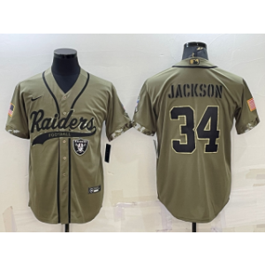 Nike Raiders 34 Bo Jackson 2022 Olive Salute to Service Baseball Limited Men Jersey
