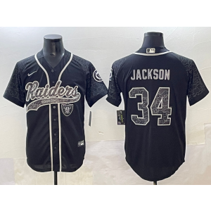 Nike Raiders 34 Bo Jackson Black Reflective Vapor Baseball Limited Men Jersey