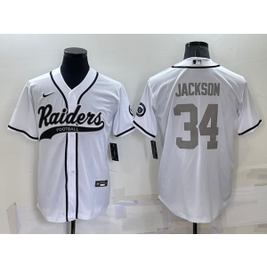 Nike Raiders 34 Bo Jackson White Grey Vapor Baseball Limited Men Jersey