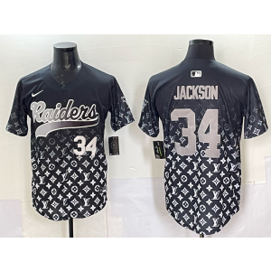 Nike Raiders 34 Jackson Black Fashion Baseball Vapor Limited Men Jersey