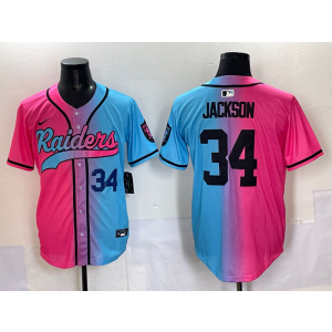 Nike Raiders 34 Jackson Blue Pink Baseball Vapor Limited Men Jersey