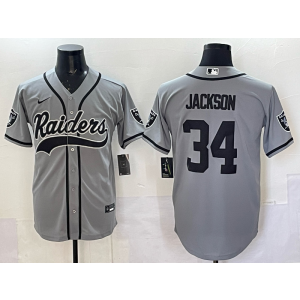 Nike Raiders 34 Jackson Grey Baseball Vapor Limited Men Jersey