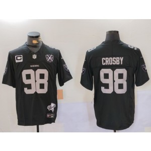 Nike Raiders 98 Maxx Crosby Black 65th Anniversary & 4-Star C Patch F.U.S.E. Vapor Limited Men Jersey