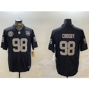 Nike Raiders 98 Maxx Crosby Black Team Logo F.U.S.E. Vapor Limited Men Jersey with 65 Patch