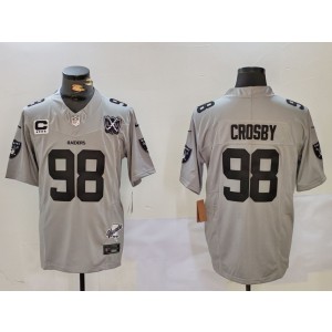 Nike Raiders 98 Maxx Crosby Grey 65th Anniversary & C Patch F.U.S.E. Vapor Limited Men Jersey