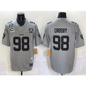 Nike Raiders 98 Maxx Crosby Grey F.U.S.E. Vapor Limited Men Jersey with C patch & 65 Patch