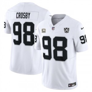 Nike Raiders 98 Maxx Crosby White 65th Anniversary & 4-Star C Patch F.U.S.E. Vapor Limited Men Jersey