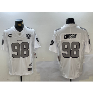 Nike Raiders 98 Maxx Crosby White 65th Anniversary C Patch F.U.S.E. Vapor Limited Men Jersey