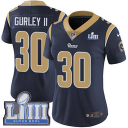 Nike Rams #30 Todd Gurley II Navy Women 2019 Super Bowl LIII Vapor Untouchable