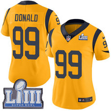 Nike Rams #99 Aaron Donald Gold Women 2019 Super Bowl LIII Color Rush Limited Jersey