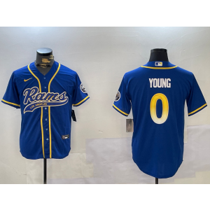 Nike Rams 0 Young Blue Vapor Baseball Limited Men Jersey