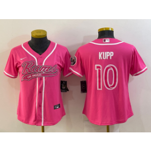 Nike Rams 10 Cooper Kupp Pink With Patch Vapor Baseball Limited Women Jersey(Run Small)