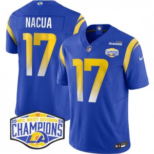 Nike Rams 17 Puka Nacua Blue 2024 NFC West Champions F.U.S.E. Vapor Limited Men Jersey