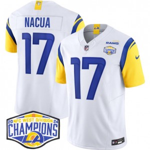 Nike Rams 17 Puka Nacua White 2024 NFC West Champions F.U.S.E. Vapor Limited Men Jersey