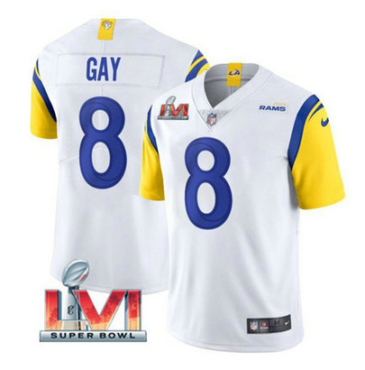 Nike Rams 8 Matt Gay White 2022 Super Bowl LVI Vapor Limited Jersey