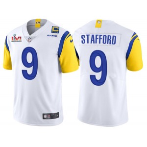 Nike Rams 9 Matthew Stafford White 2022 Super Bowl LVI With C Patch Vapor Limited Men Jersey