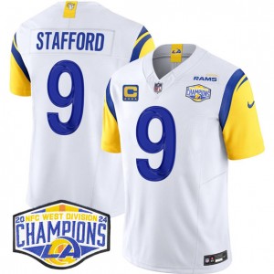 Nike Rams 9 Matthew Stafford White 2024 NFC West Champions F.U.S.E. Vapor Limited Men Jersey with C Patch