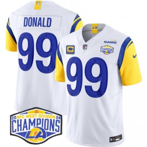 Nike Rams 99 Aaron Donald White 2024 NFC West Champions F.U.S.E. Vapor Limited Men Jersey with C Patch