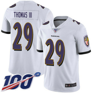 Nike Ravens #29 Earl Thomas III White Men's Stitched NFL 100th Season Vapor Limited Jersey