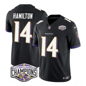 Nike Ravens 14 Kyle Hamilton Black 2024 AFC North Division Champions F.U.S.E. Vapor Limited Men Jersey