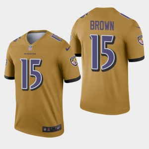 Nike Ravens 15 Marquise Brown Gold Inverted Legend Men Jersey
