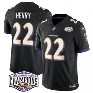 Nike Ravens 22 Derrick Henry Black 2024 AFC North Division Champions F.U.S.E. Vapor Limited Men Jersey
