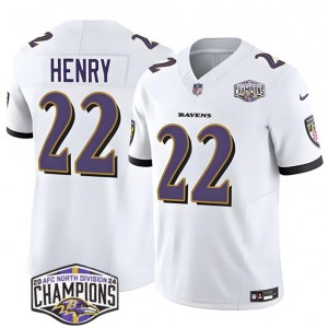 Nike Ravens 22 Derrick Henry White 2024 AFC North Division Champions F.U.S.E. Vapor Limited Men Jersey
