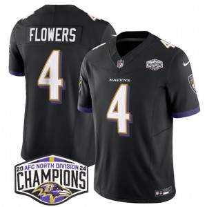 Nike Ravens 4 Zay Flowers Black 2024 AFC North Division Champions F.U.S.E. Vapor Limited Men Jersey