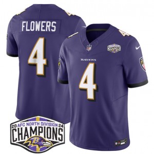Nike Ravens 4 Zay Flowers Purple 2024 AFC North Division Champions F.U.S.E. Vapor Limited Men Jersey