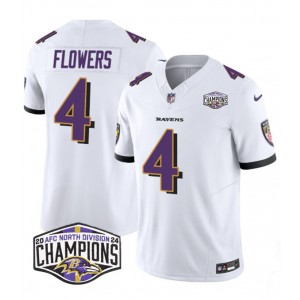 Nike Ravens 4 Zay Flowers White 2024 AFC North Division Champions F.U.S.E. Vapor Limited Men Jersey