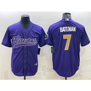 Nike Ravens 7 Rashod Bateman Purple Gold Vapor Baseball Limited Men Jersey