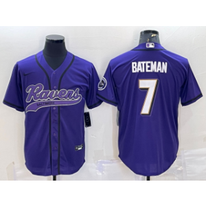 Nike Ravens 7 Rashod Bateman Purple With Patch Vapor Baseball Limited Men Jersey