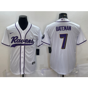 Nike Ravens 7 Rashod Bateman White With Patch Vapor Baseball Limited Men Jersey