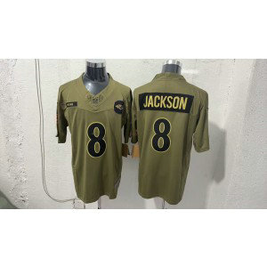Nike Ravens 8 Jackson Olive 2025 Salute to Service F.U.S.E. Vapor Limited Men Jersey