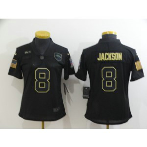 Nike Ravens 8 Lamar Jackson 2020 Black Salute To Service Limited Women Jersey