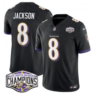 Nike Ravens 8 Lamar Jackson Black 2024 AFC North Division Champions F.U.S.E. Vapor Limited Men Jersey
